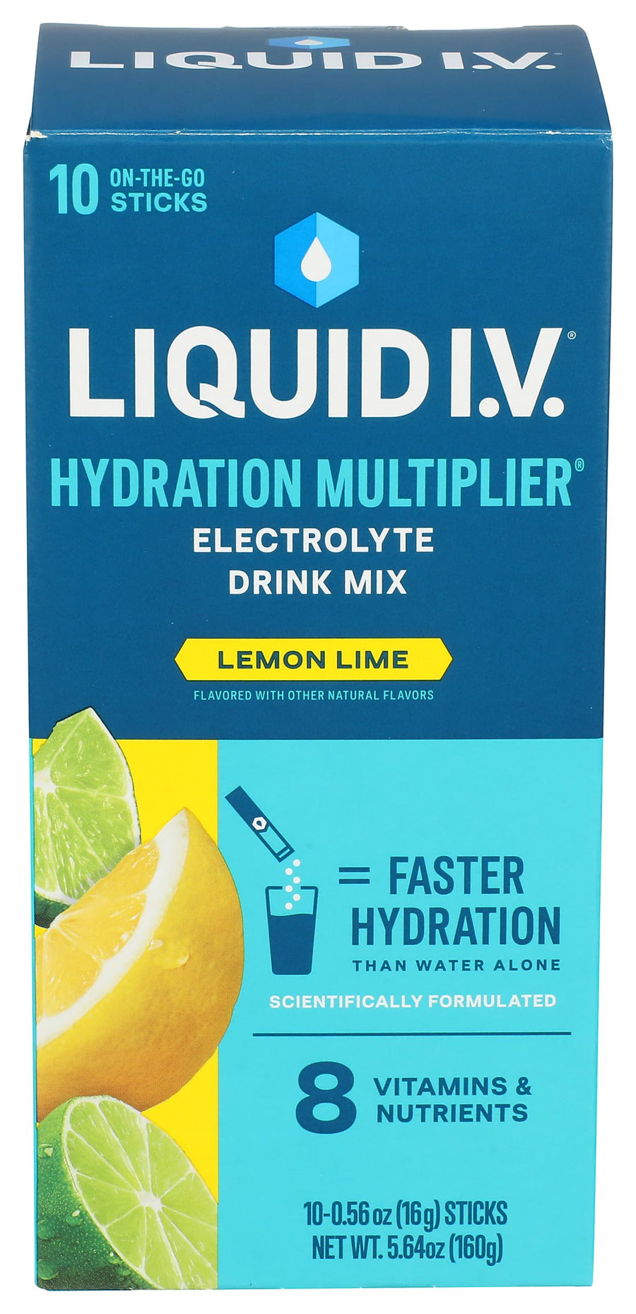 Liquid I.V. Hydration Multiplier, Lemon Lime, 0.56 oz, Pack of 10