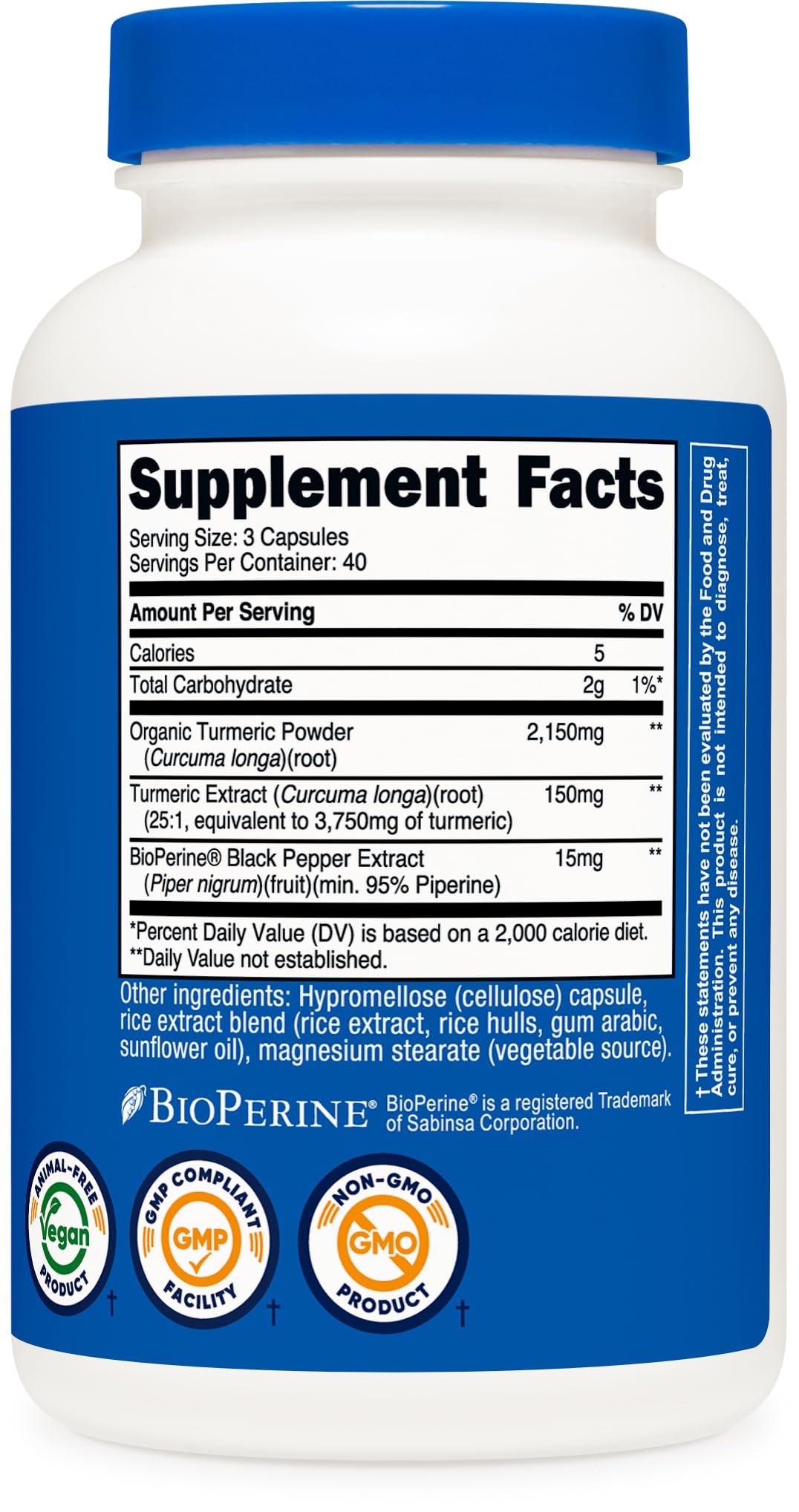 Nutricost Turmeric Curcumin with BioPerine, 2300 mg, 120 Count