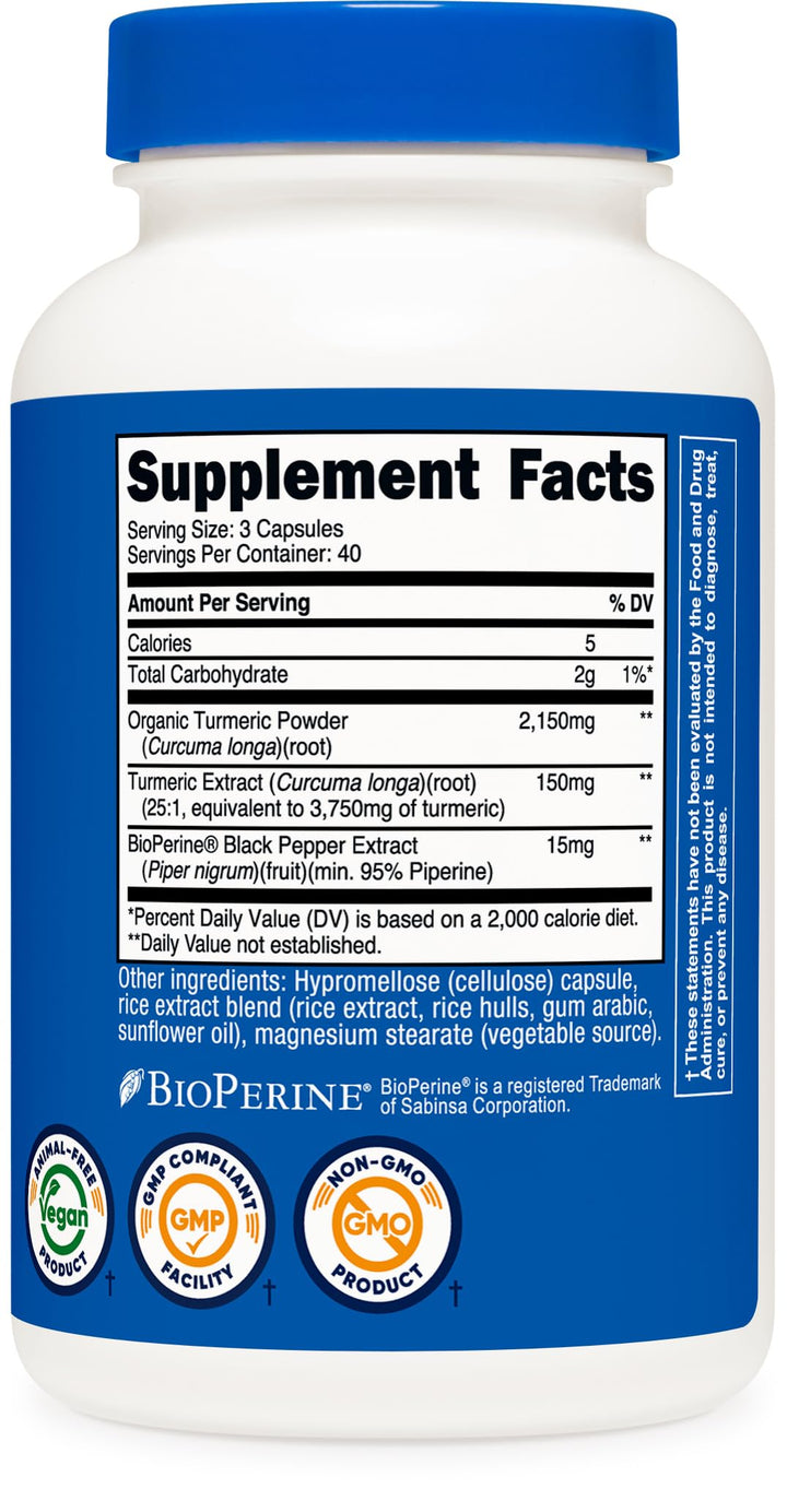 Nutricost Turmeric Curcumin with BioPerine, 2300 mg, 120 Count