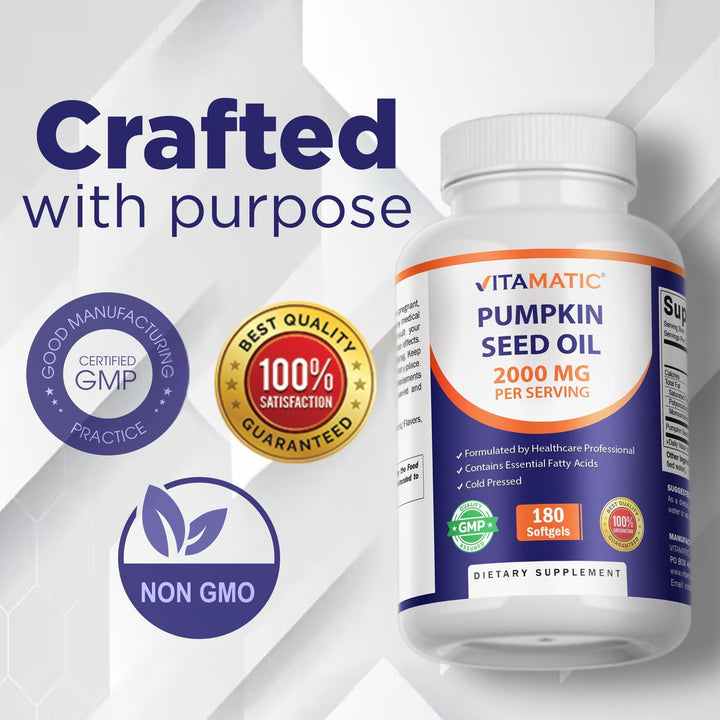 Vitamatic Pumpkin Seed Oil Softgels, 2000 mg, 180 Count