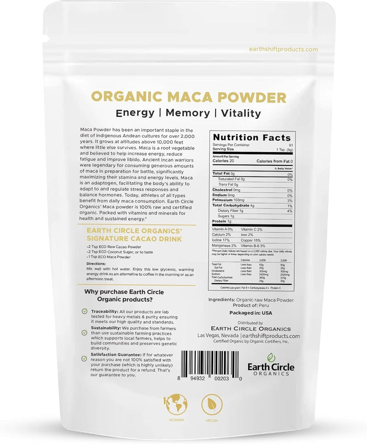 Earth Circle Organics Maca Powder, Yellow, 8 oz