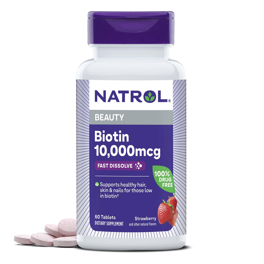 Natrol Biotin 10,000 mcg, Natural Strawberry Flavor, 60 Count