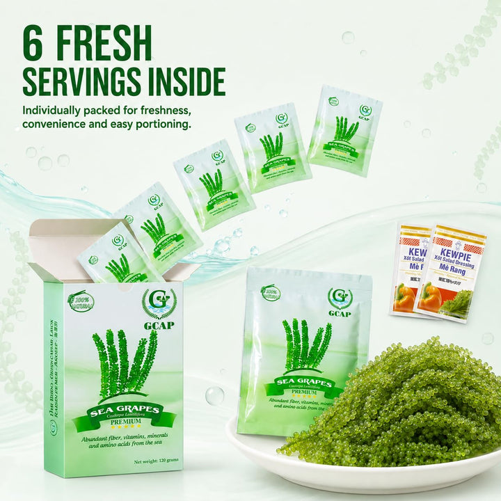 GCAP Sea Grapes Dehydrated Seaweed, Green Caviar, 6 Count