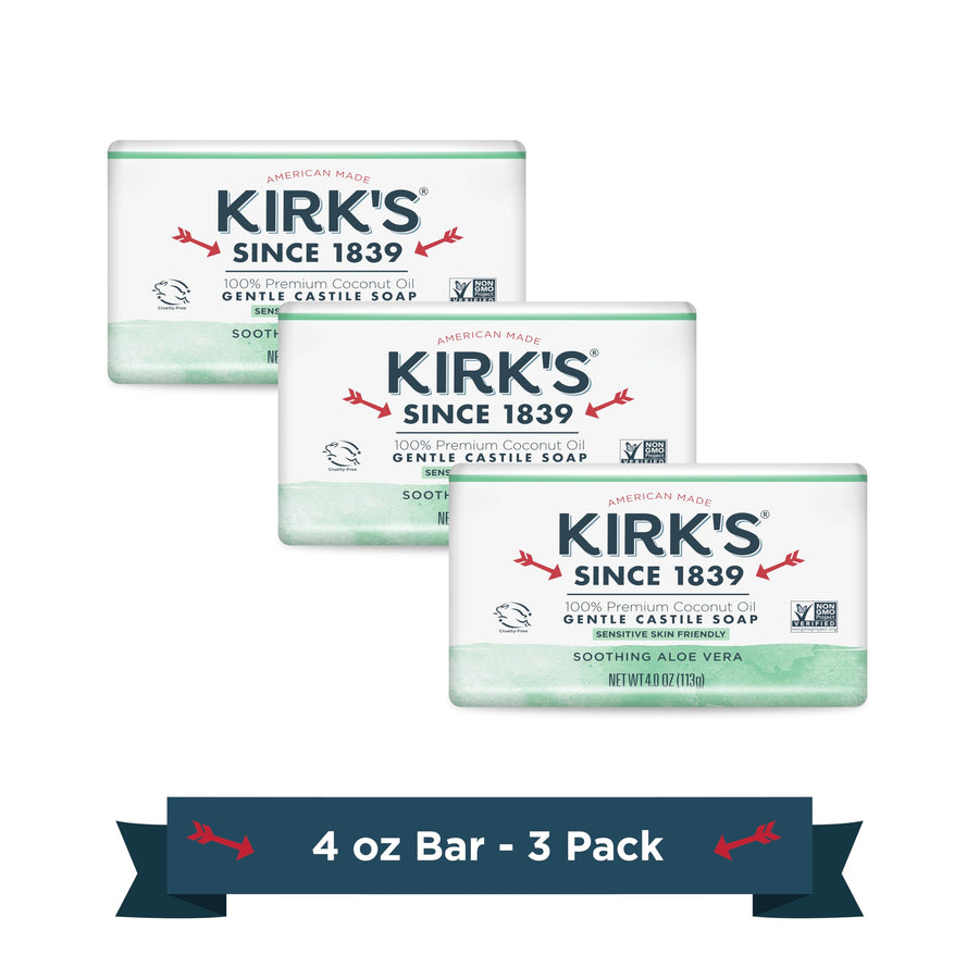 Kirk's Gentle Castile Soap, Soothing Aloe Vera, 4 oz, Pack of 3