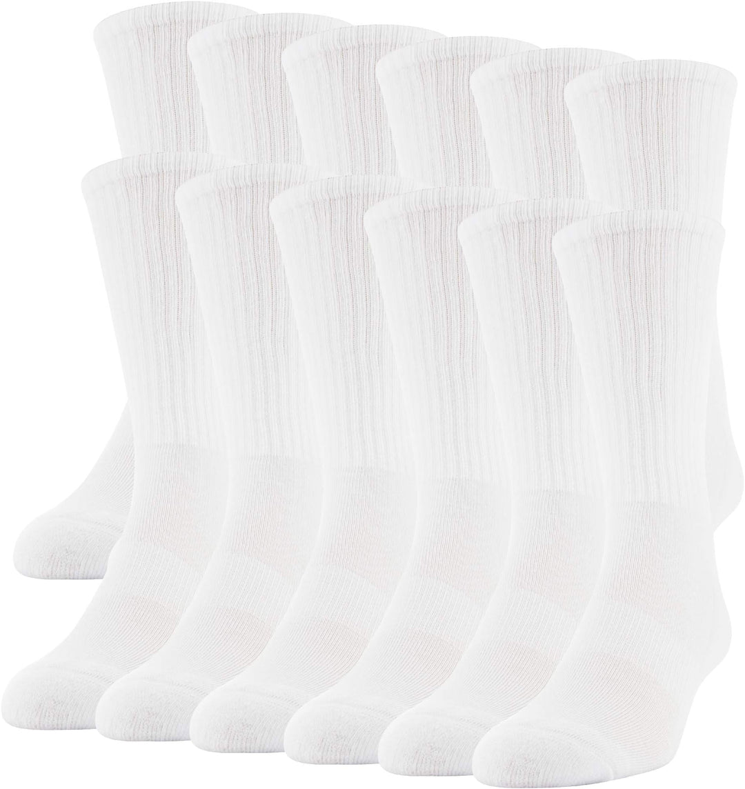 Gildan Performance Crew Socks, White, Large