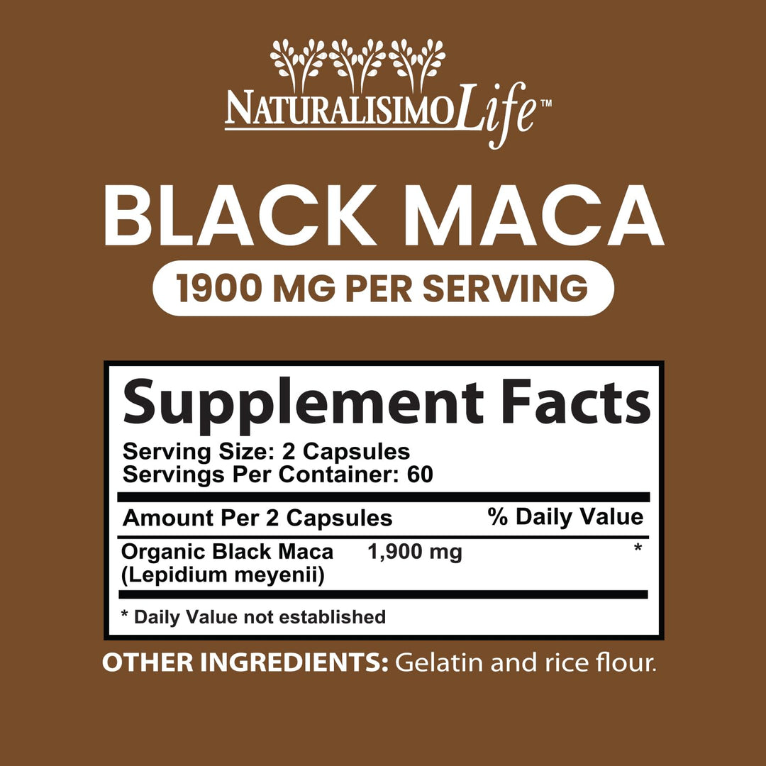 NaturalisimoLife Maca Supplement, Black, 950 mg, 120 Count