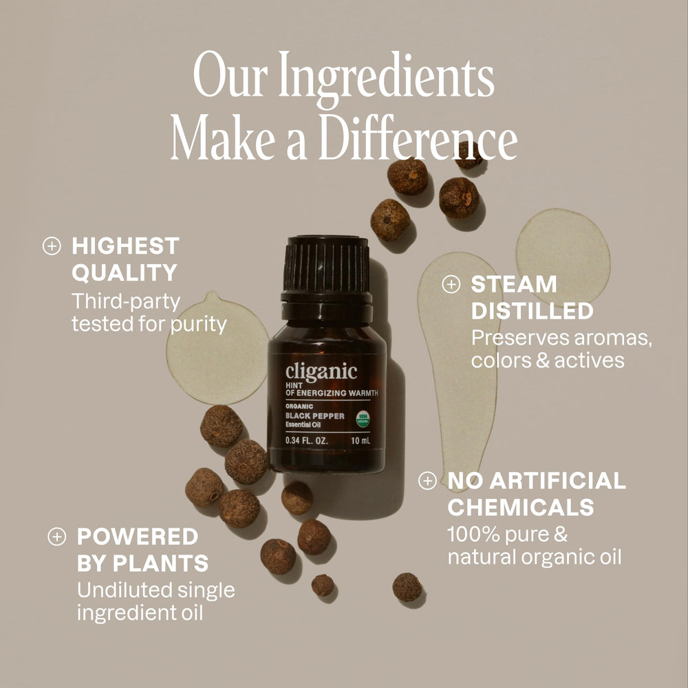 Cliganic Organic Black Pepper Essential Oil, 100% Pure, 1 fl oz