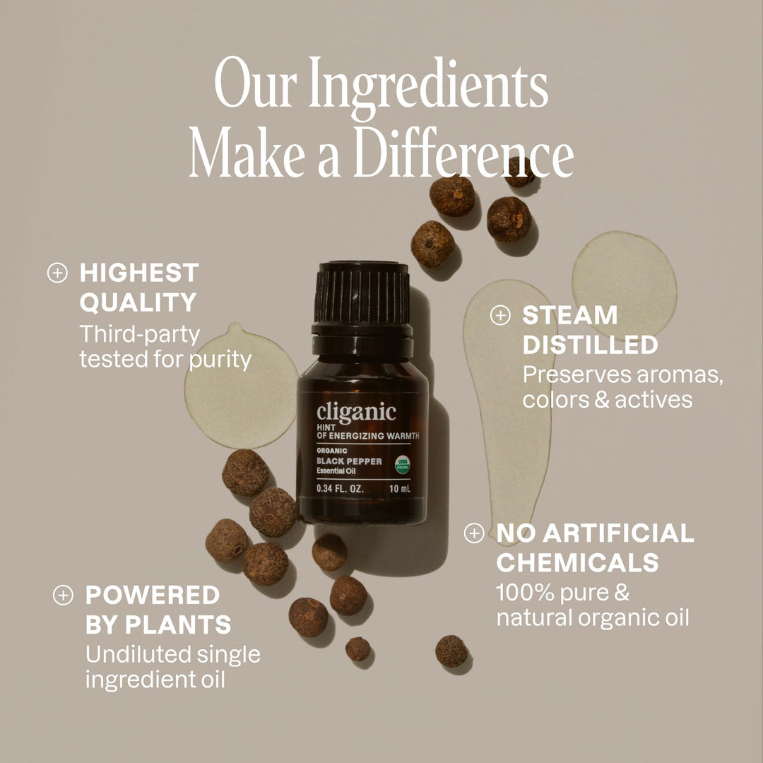 Cliganic Organic Black Pepper Essential Oil, 100% Pure, 1 fl oz