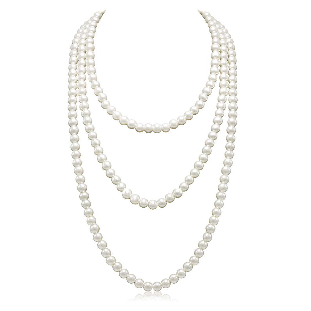 Aisansty Long Layered Faux Pearl Necklace, Cream White, 69 in