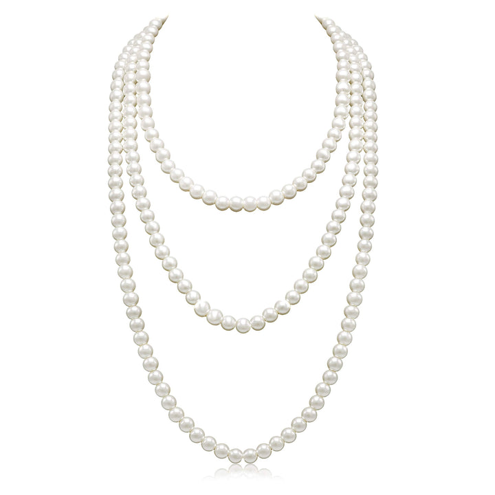 Aisansty Long Layered Faux Pearl Necklace, Cream White, 69 in