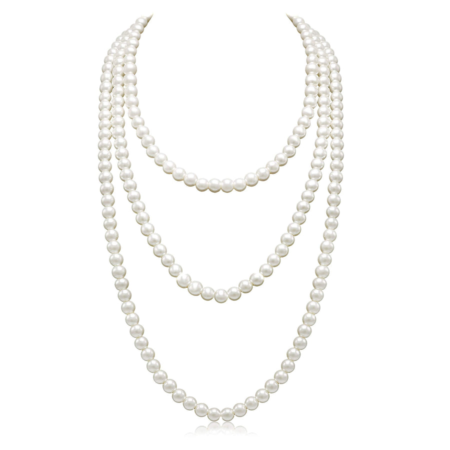 Aisansty Long Layered Faux Pearl Necklace, Cream White, 69 in