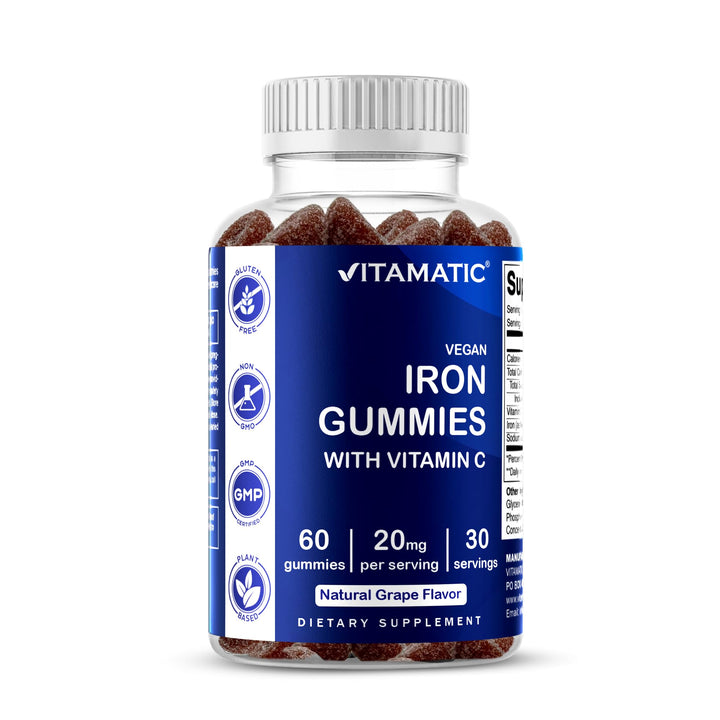 Vitamatic Vegan Iron With Vitamin C, Grape, 60 Count