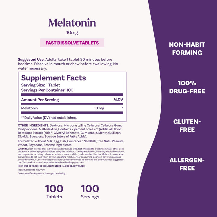 Natrol Melatonin Fast Dissolve Tablets, Strawberry Flavor, 10 mg, 100 Count