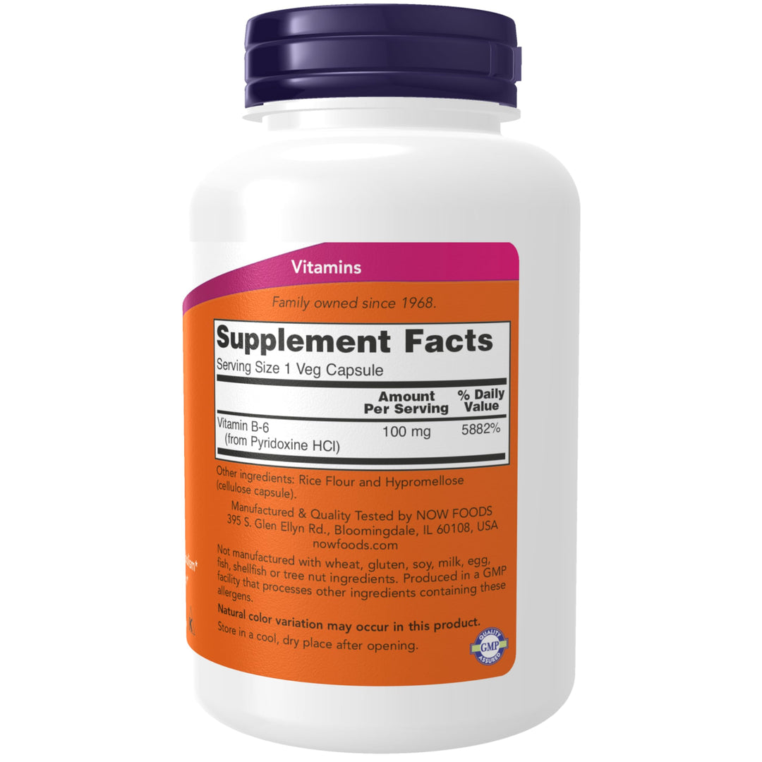 NOW Vitamin B-6 Pyridoxine HCl 100 mg, 250 Count
