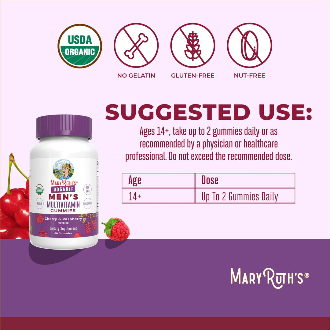 MARYRUTH'S Organic Men's Multivitamin Gummies, 60 Count