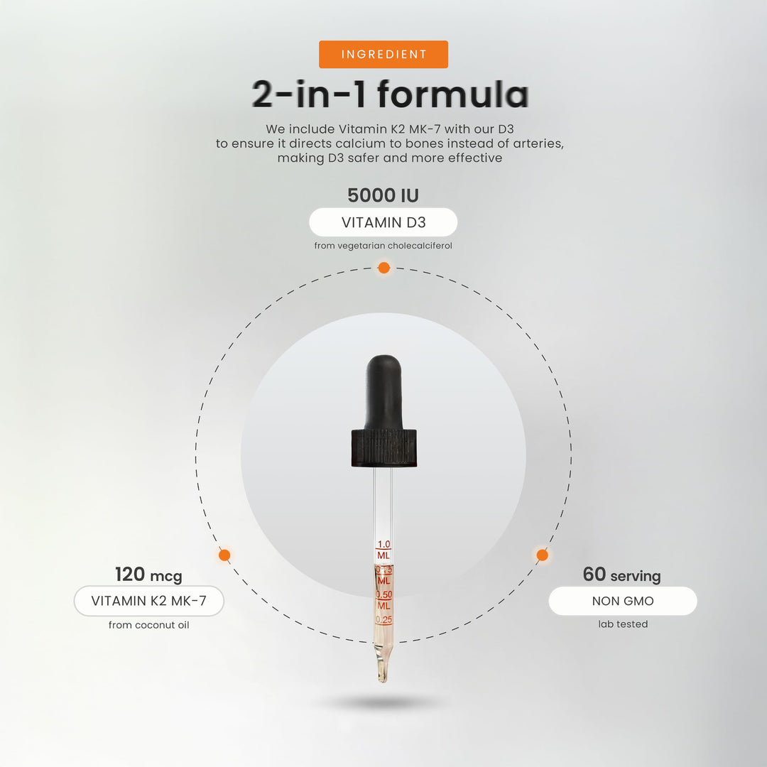 NutraChamps Vitamin D3 K2 Drops, Liquid, 5000 IU