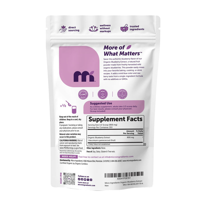 Micro Ingredients Organic Blueberry Extract Powder, 10 oz