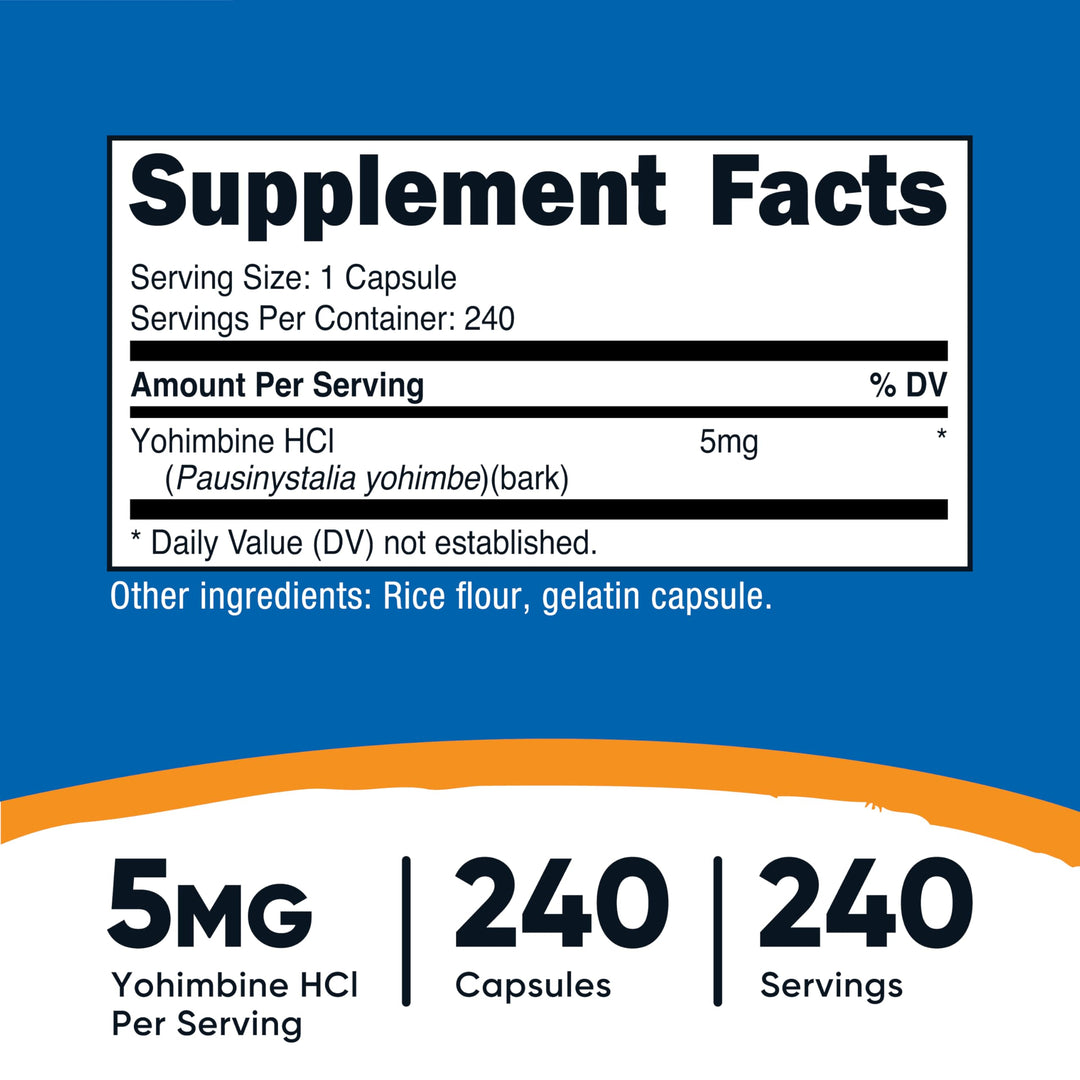 Nutricost Yohimbine HCl Capsules, 5 mg, 240 Count