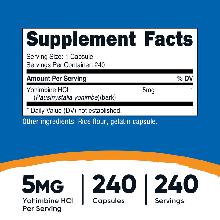 Nutricost Yohimbine HCl Capsules, 5 mg, 240 Count