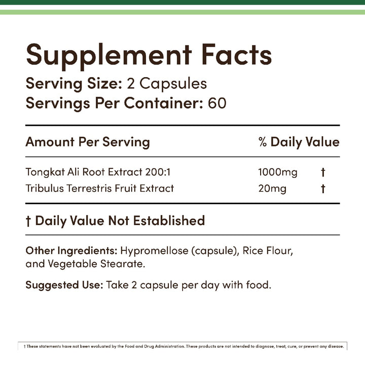 Double Wood Supplements Tongkat Ali Extract Capsules, 1020 mg, 120 Count