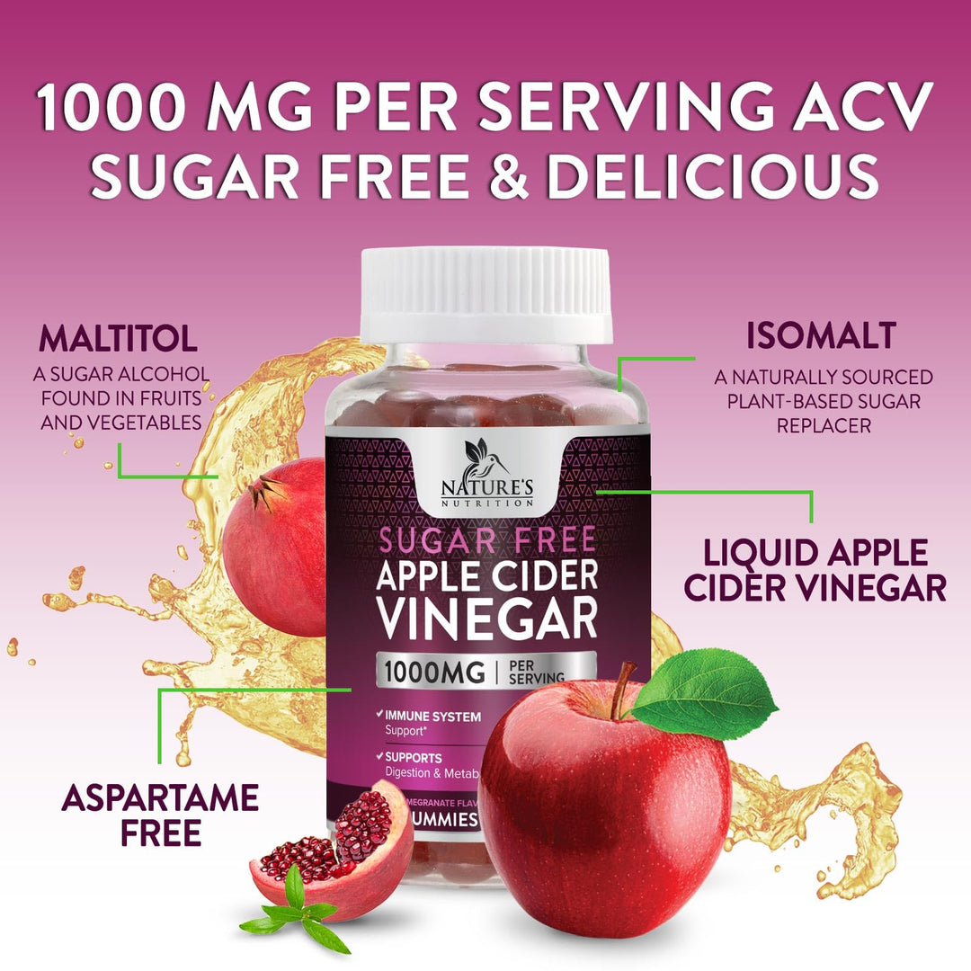 Nature's Nutrition Apple Cider Vinegar Gummies, Sugar Free, 60 Count