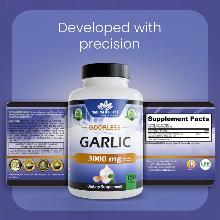 NaturaLife Labs Odorless Garlic Extract Softgels, 150 Count