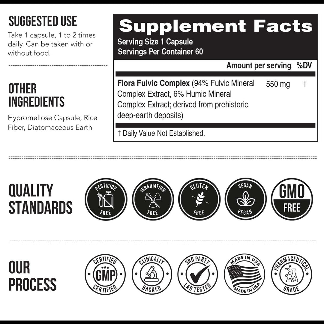 Triquetra Health Flora Fulvic Fulvic Acid And Humic Acid Complex, 550 mg, 60 Count