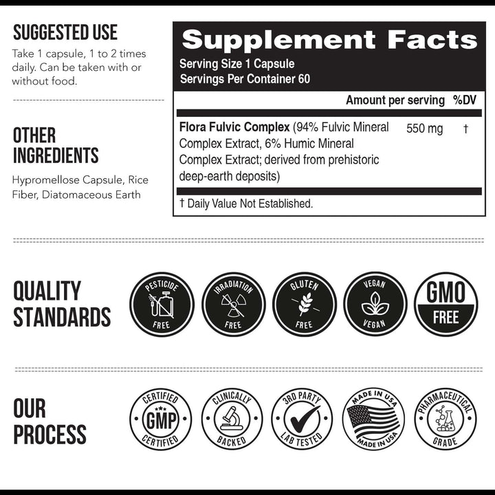 Triquetra Health Flora Fulvic Fulvic Acid And Humic Acid Complex, 550 mg, 60 Count