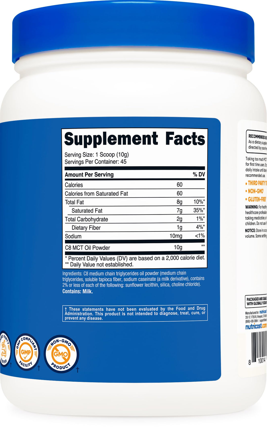 Nutricost C8 MCT Oil Powder, 1 lb