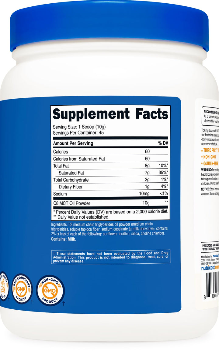 Nutricost C8 MCT Oil Powder, 1 lb