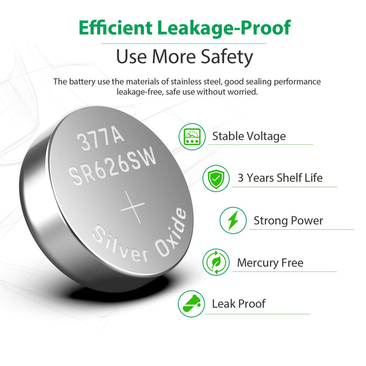 LiCB 377 Button Cell Watch Batteries, 10 Count