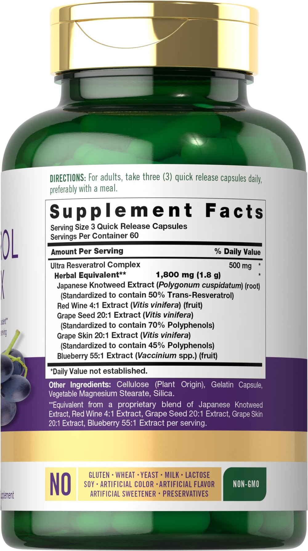 Carlyle Resveratrol Supplement, 1800 mg, 180 Count