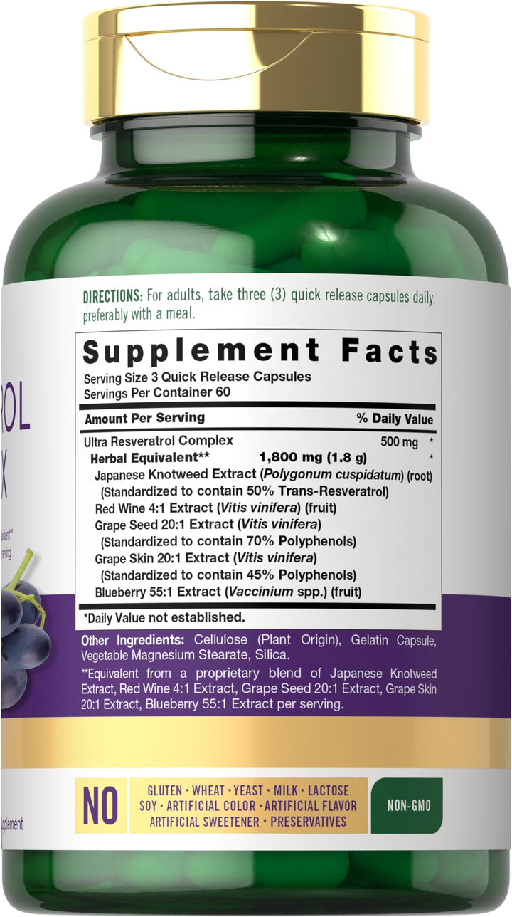 Carlyle Resveratrol Supplement, 1800 mg, 180 Count