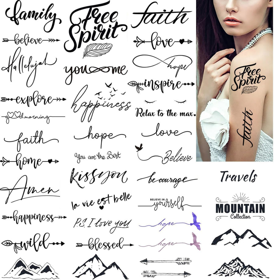 Dopetattoo Temporary Tattoos, Faith Words, 36 Count