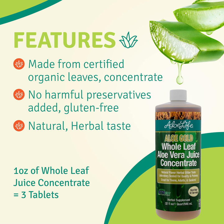 Aloe Life Aloe Gold Whole Leaf Juice Concentrate, 32 fl oz, Pack of 2