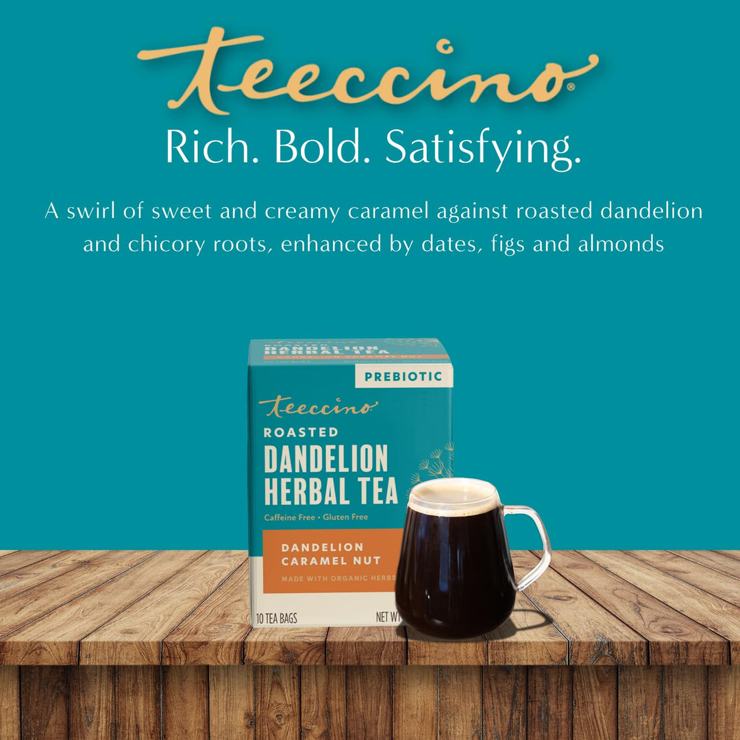 Teeccino Dandelion Caramel Nut Herbal Tea, 10 Count