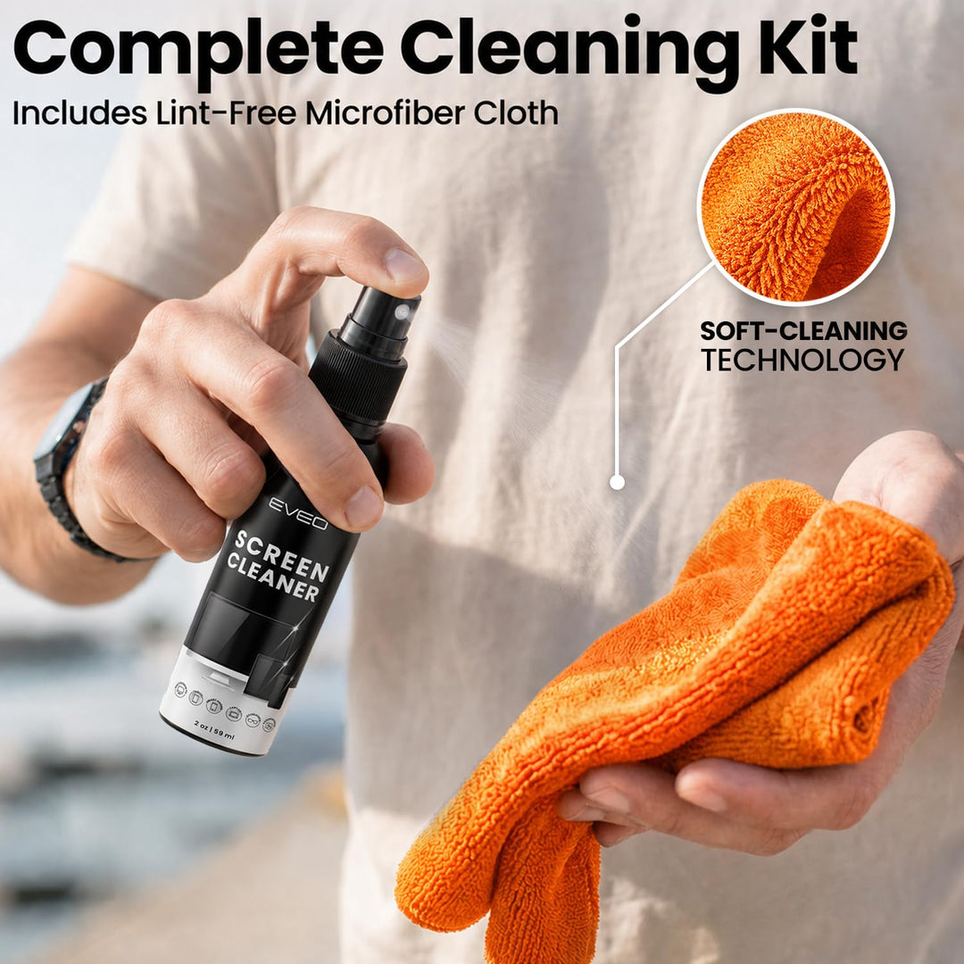 EVEO Screen Cleaner Kit, White, 8 fl oz, 4 fl oz, 2 Count