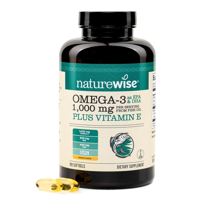 NatureWise Omega 3 Fish Oil Softgels, Lemon, 1000 mg, 180 Count