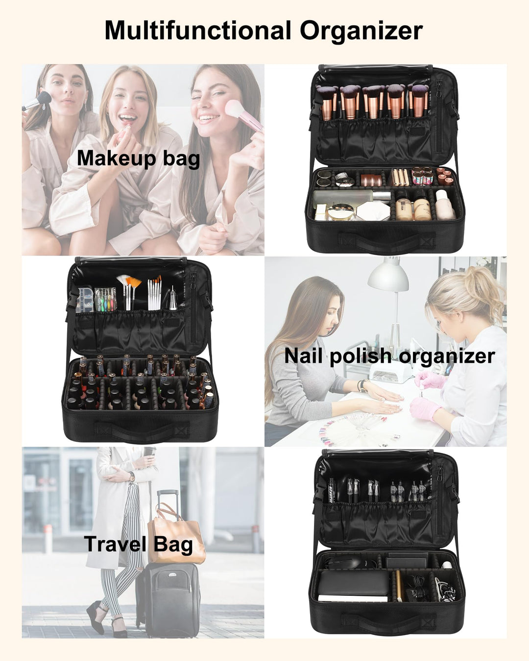 Relavel Makeup Case, Black, 13.8 in