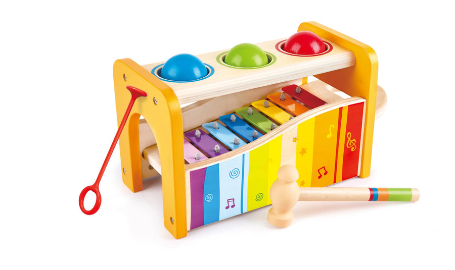 Hape Pound & Tap Bench With Slide Out Xylophone, Wooden Musical Pounding Toy