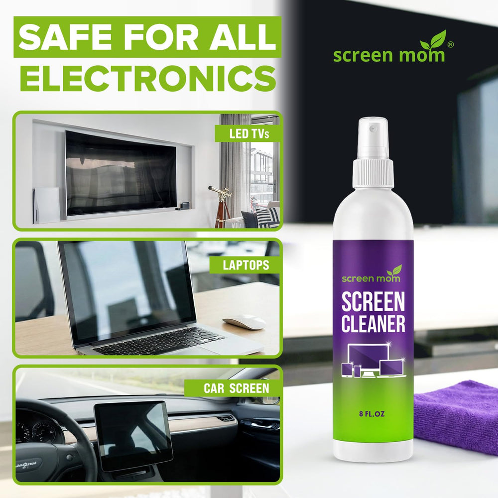 Screen Mom Screen Cleaner Spray And Microfiber Cloth, Pack of 2, 8 oz