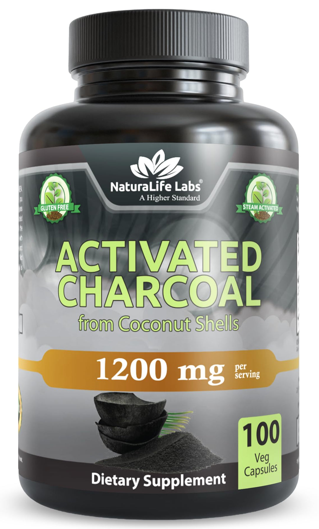 NaturaLife Labs Activated Charcoal, 1200 mg, 100 Count