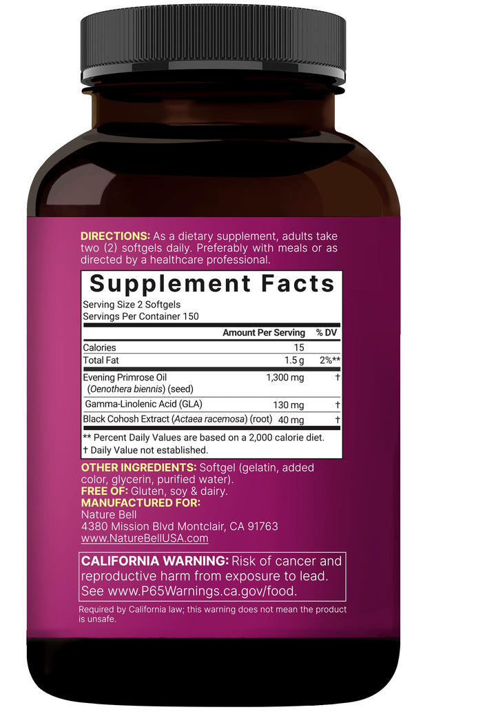 NatureBell Evening Primrose Oil with Black Cohosh, 1300 mg, 300 Count