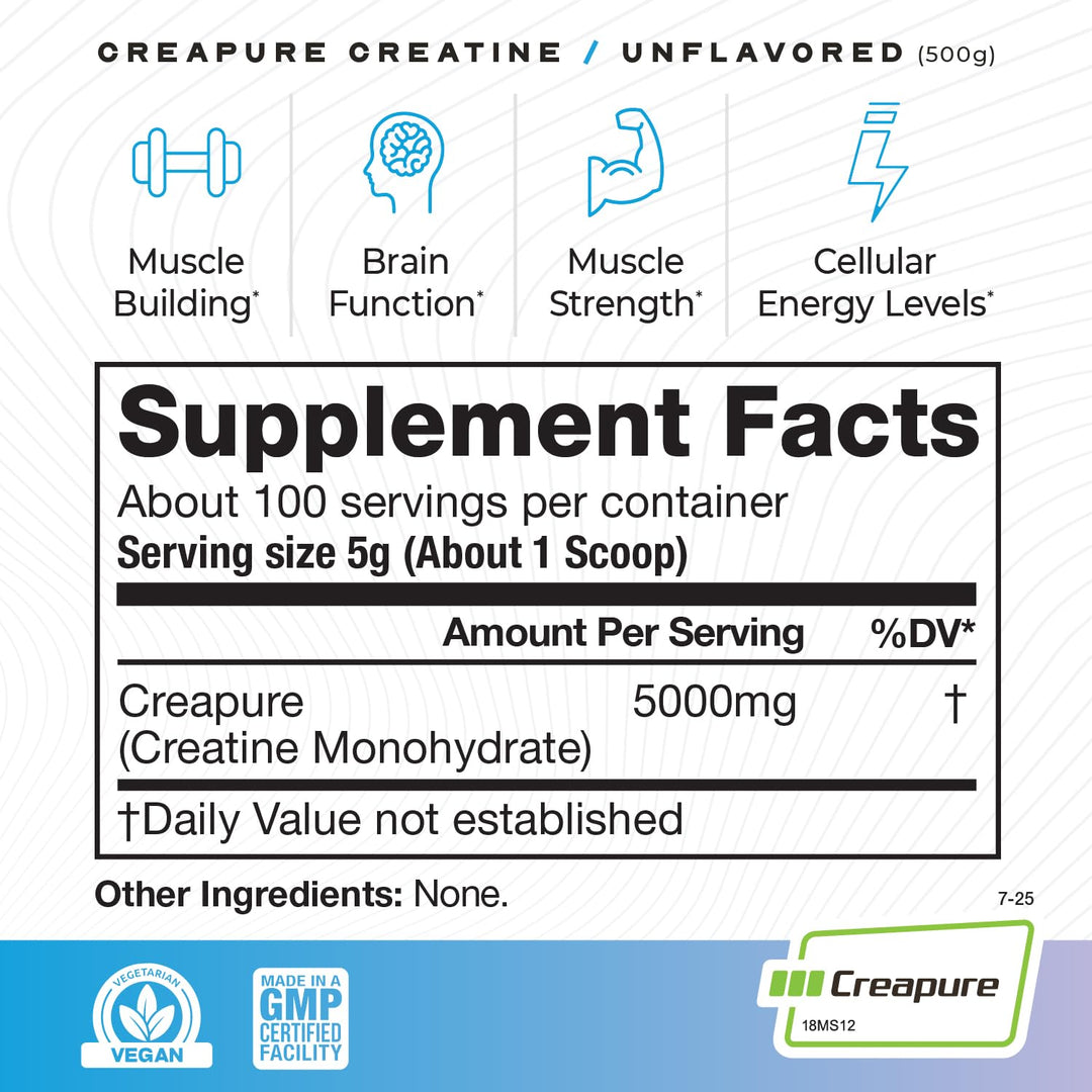 Muscle Feast Creapure Creatine Monohydrate Powder, Unflavored, 500 g