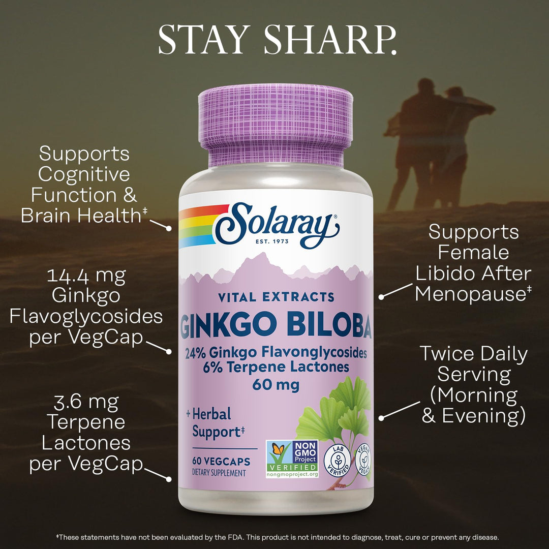 SOLARAY Ginkgo Biloba Extract Capsules, 60 Count