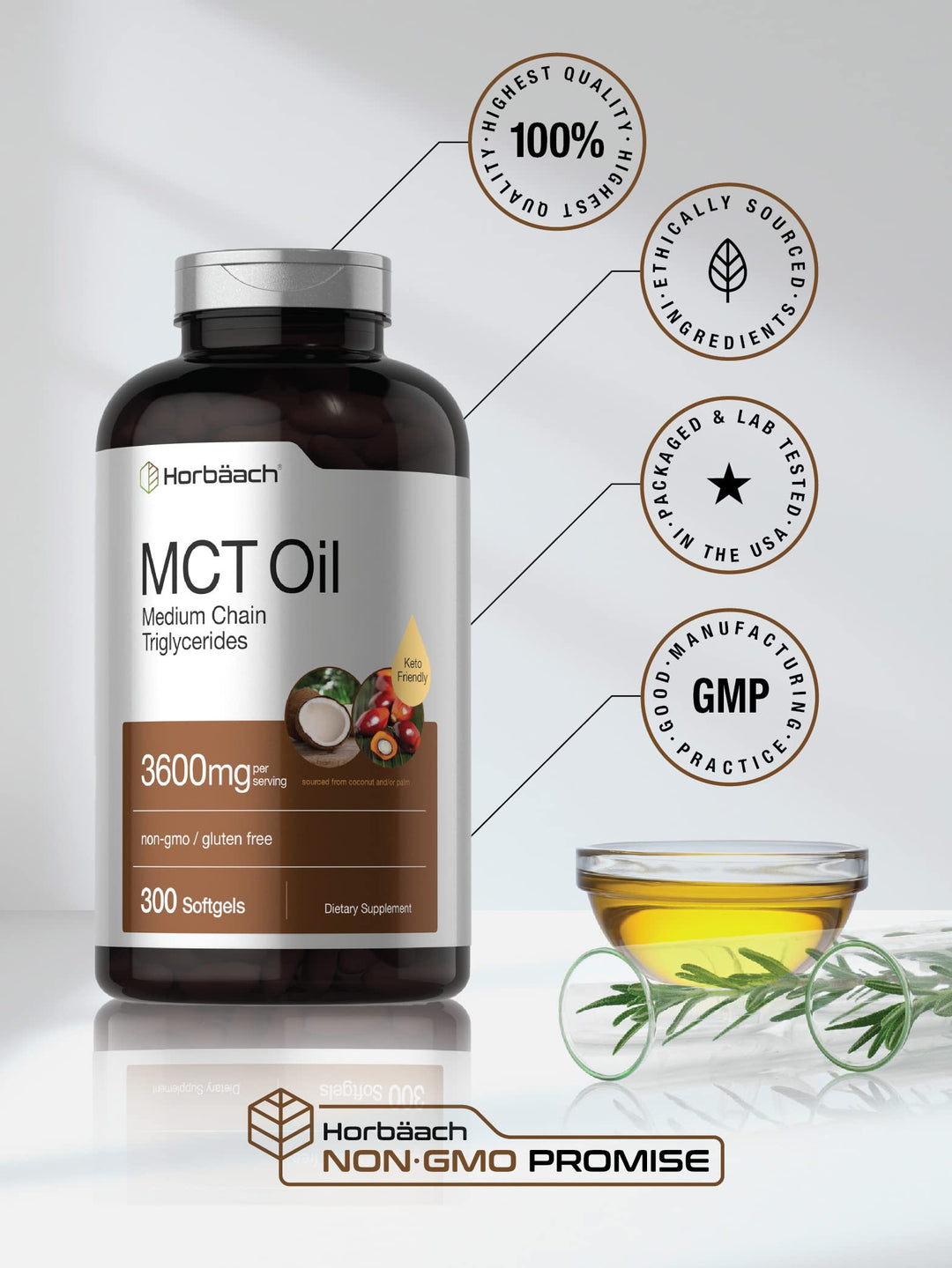 Horbäach MCT Oil Softgels, 3600 mg, 300 Count