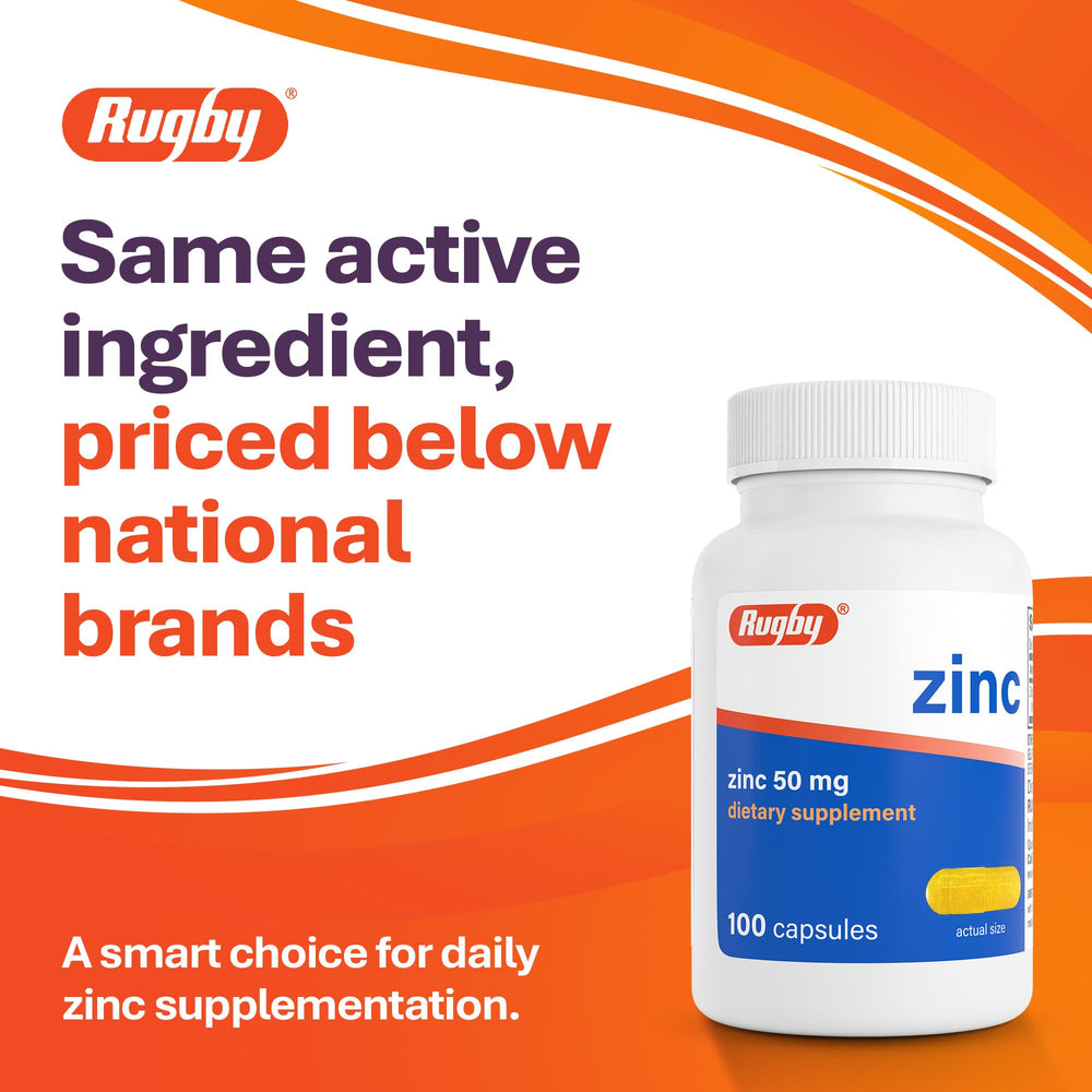 RUGBY LABORATORIES Zinc Capsules, 50 mg, 100 Count