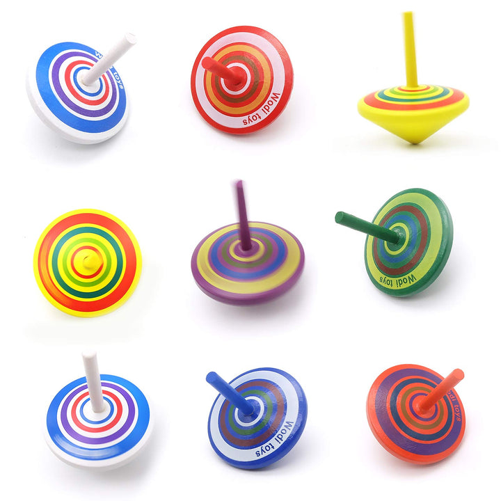M MUGIT Wooden Spinning Tops Set, 10 Count