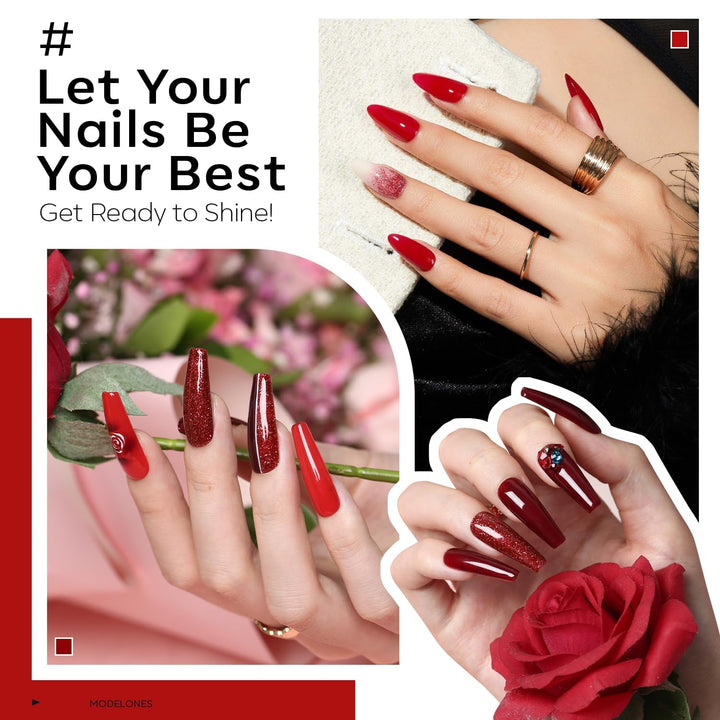 modelones Gel Nail Polish Set, Red, 6 Count