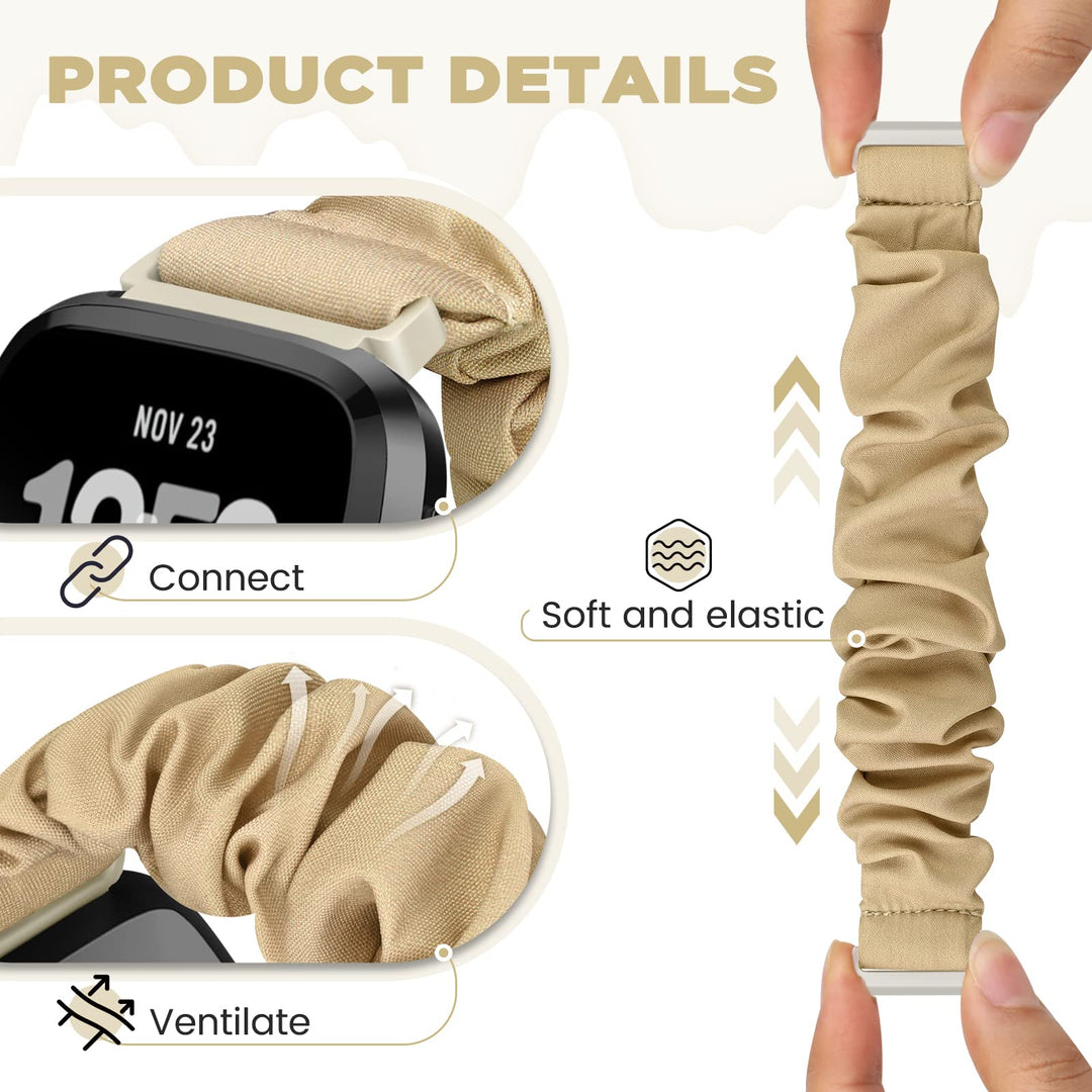 ShuYo Scrunchie Watch Band For Fitbit Versa, Black And Starlight And Smoky Purple And Pink, 23mm L